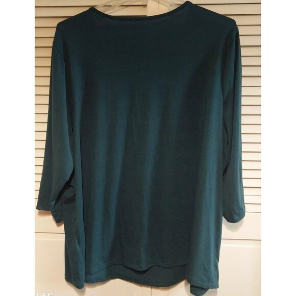 Catherines Plus Size 3X Teal Blouse With Lattice Neckline & 3/4 Sleeves - Picture 5 of 6